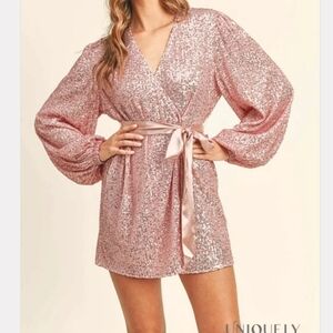 Mable Samantha Pink sequence long sleeve wrap dress